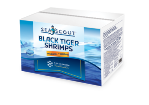 master carton with wild caught black tiger shrimps, sea scout branded
